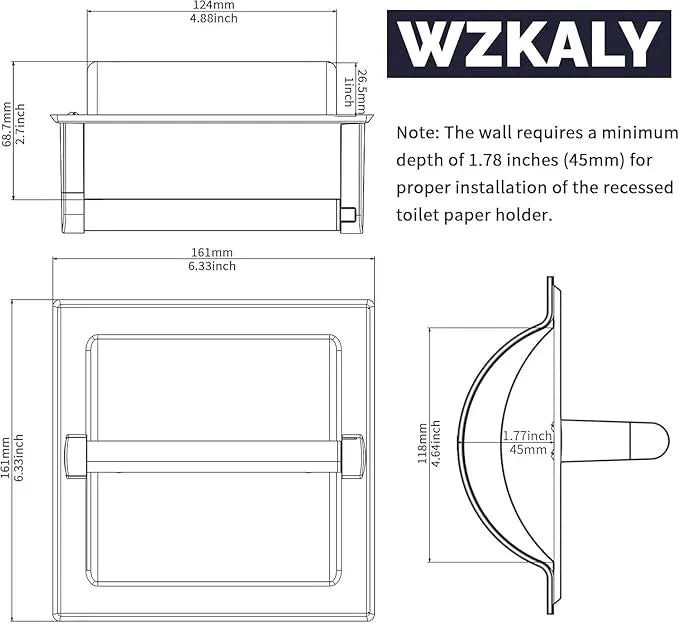 White Recessed Toilet Paper Holder for Regular Rolls, in Wall White Pivoting Toilet Paper Holder Wall Mount Made of Metal, Bathroom Toilet Paper Wall Holder - ModernBath