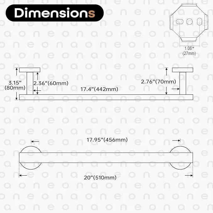 20 Inch Bathroom Towel Bar Bath Towel Rack Kitchen Towel Holder Towel Shelf Wall Mounted SUS304 Stainless Steel Brushed Gold AN4001GD-L20 - ModernBath