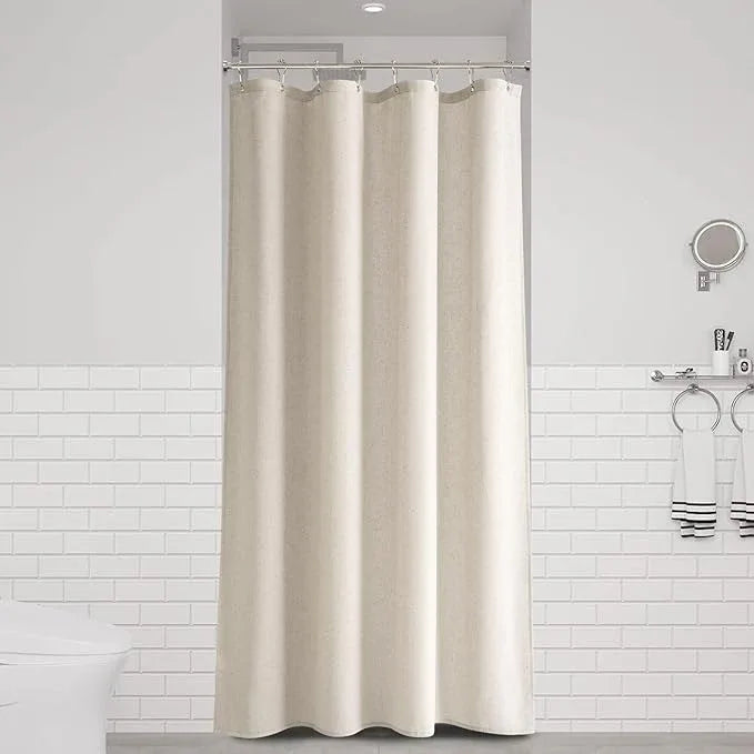 Naturoom 42 Inch Shower Curtain - Stall Narrow Half Green Linen Ultra Thick Fabric Shower Curtain Set with Hooks, Boho Farmhouse Rustic RV Camper Bath Curtains for Bathroom, Light Tan, 42x72 - ModernBath