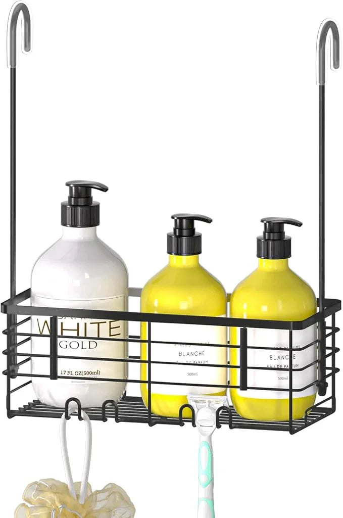 DELLAN Hanging Shower Rack, Shower Organizer Hanging for Bathroom, Shower Rack with Hooks Over the Door, Bathroom Shower Caddy and Basket(Black) - ModernBath