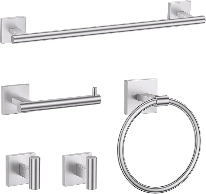 TURS Brushed Nickel 5-Pieces Bathroom Hardware Set SUS304 Stainless Steel Towel Bar Set Wall Mounted 23.6 Inch Towel Racks for Bathroom Squared - ModernBath