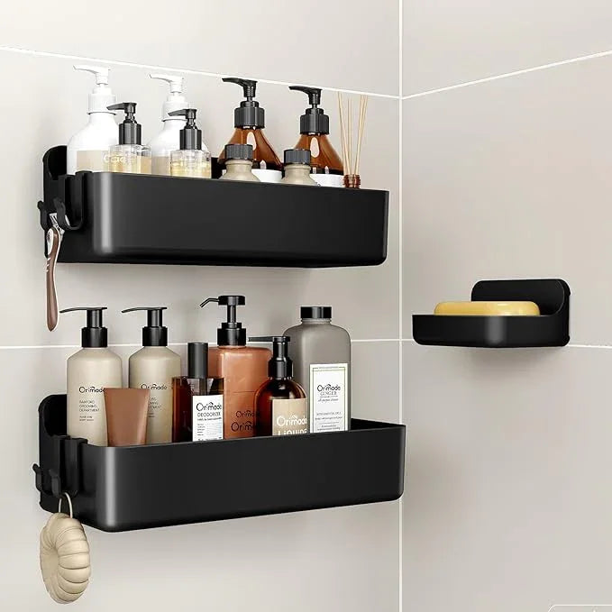 Orimade Shower Caddy 3-Pack, No-Drill Adhesive Shelves for Bathroom, Rustproof ABS Storage Organizer Set, Black - ModernBath