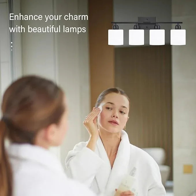 FAISHILAN 4-Light Black Bathroom Vanity Light, Light Fixtures with Milky White Frosted Glass Shades, Black Vanity Light for Bathroom Mirror, Bedroom, Living Room, Vanity Table, E26 Base - ModernBath