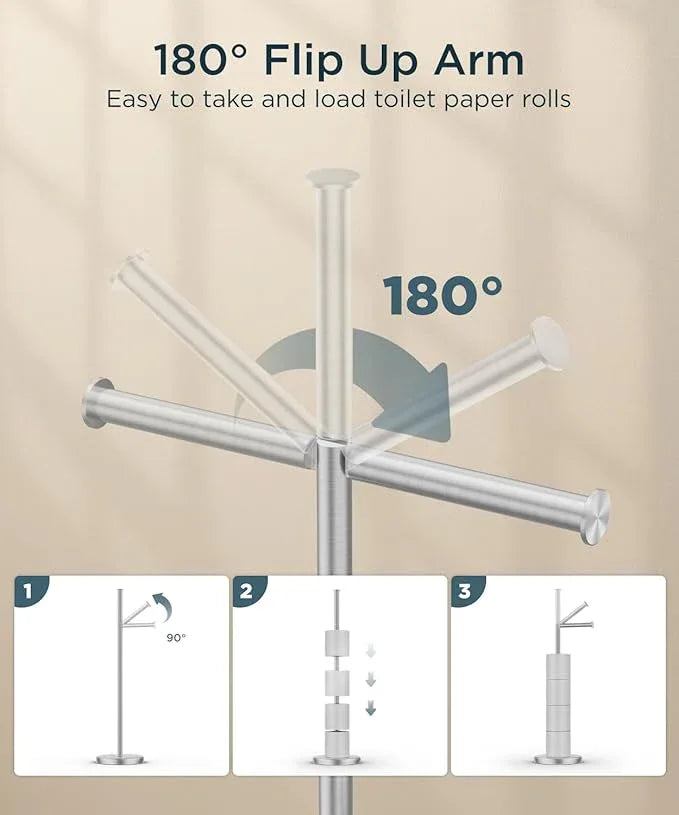 FORIOUS Toilet Paper Holder Stand, Toilet Paper Storage with 4 Rolls, Freestanding Tissue Roll Holder for Bathroom, Durable 304 Stainless Steel and Weighted Base Toilet Paper Stand, Brushed Nickel - ModernBath