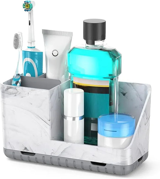 Toothbrush Holders for Bathroom Countertop, Kids Electric Toothbrush and Toothpaste Holder, Bathroom Accessories Vanity Organizer, Bathroom Organizers and Storage (Grey Marble Grain) - ModernBath