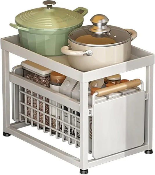 2 Tier Pull-out Storage Organizer, Slide Out Kitchen Cabinet Storage Sliding Shelves, Under Sink Organizers Drawer, Mesh Cabinet Basket with Handle for Bathroom, Home(White, Single Layer S) - ModernBath