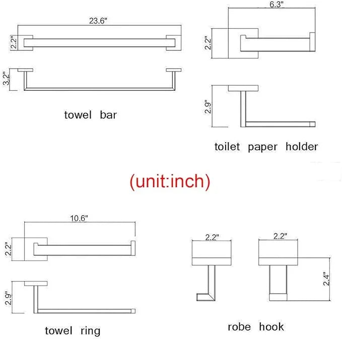 TRUSTMI Black Bathroom Hardware Set Contemporary 5-Pieces Wall Mounted Towel Bar Set, Stainless Steel Square Shaped Bathroom Hardware Accessories, Matte Black - ModernBath
