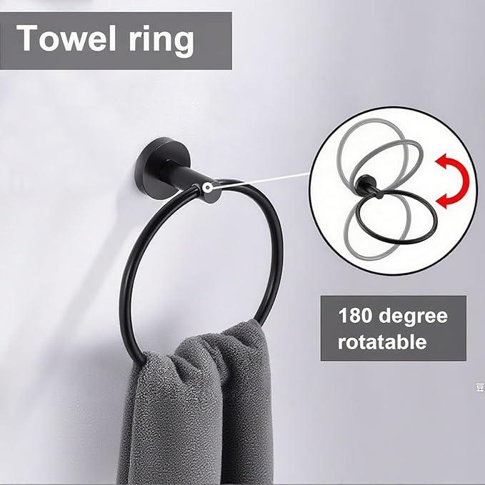 6 Pieces Matte Black Bathroom Hardware Accessories Set, SUS304 Stainless Steel 24 Inch Bath Towel Bar Set, Round Bathroom Towel Holder Set, Towel Racks for Bathroom Wall Mounted - ModernBath