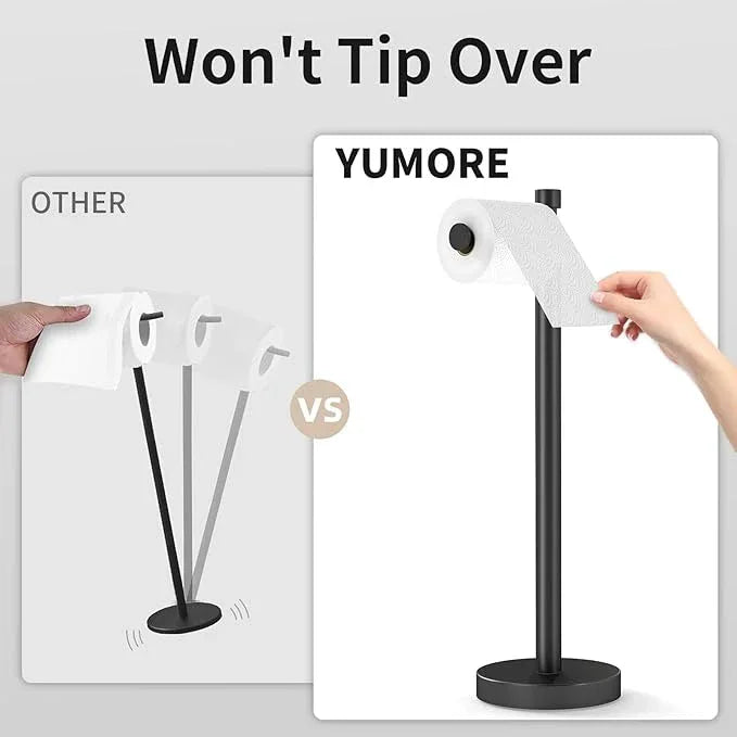 YUMORE Toilet Paper Holder Stand Freestanding, Weighted and Sturdy Matte Black Stainless Steel Design with Non-Slip Cap, Rustproof Tissue Roll Holder for Modern Bathroom, RV - ModernBath