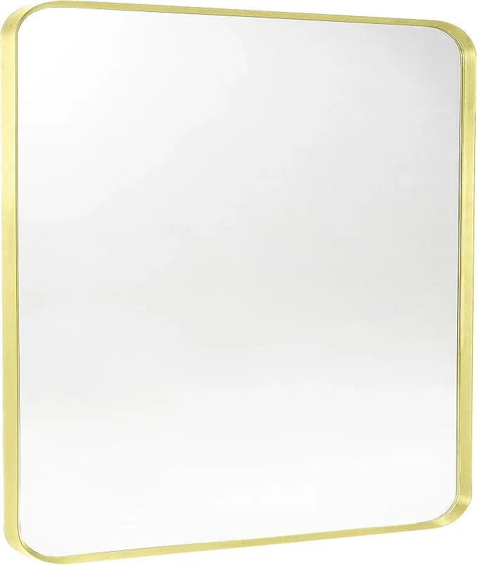 Minuover Gold Metal Framed Bathroom Mirror for Wall, Brushed Gold Rounded Corner Rectangular Bathroom Vanity Mirror, Anti-Rust, Tempered Glass (30" x 36", Gold) - ModernBath