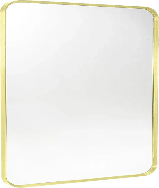 Minuover Gold Metal Framed Bathroom Mirror for Wall, Brushed Gold Rounded Corner Rectangular Bathroom Vanity Mirror, Anti-Rust, Tempered Glass (30" x 36", Gold) - ModernBath