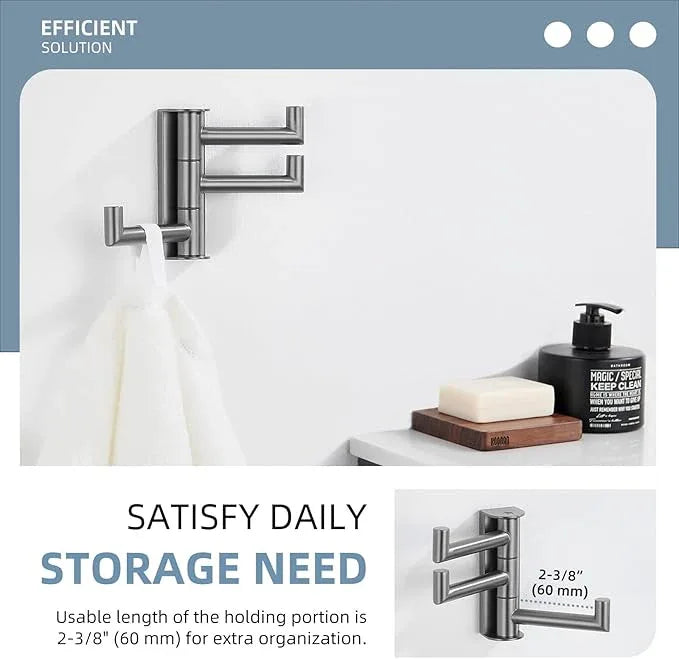 Angle Simple 3 Arms Towel Hook for Bathroom, SUS304 Stainless Steel Swivel Robe Coat Hook Wall Mounted, Foldable Towel Holder, Gunmetal Gray - ModernBath