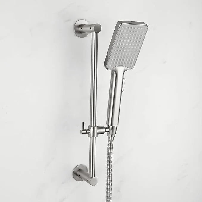 Shower Slide Bar Adjustable Handheld Shower Head Holder Wall Mount - 15inch All-Metal Shower Head Slide Bar Compatible with Bathroom Drill Free Glue Installation - Brushed - ModernBath