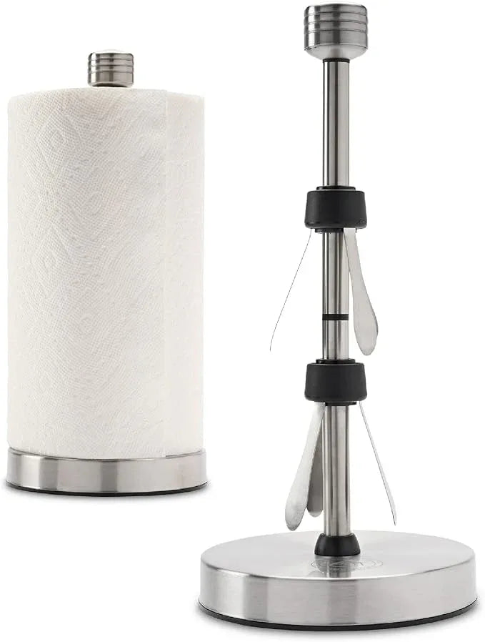 Dear Household Stainless Steel Paper Towel Holder Easy One-Handed Operation - This Sturdy Weighted Paper Towel Dispenser Countertop Model Has Suction Cups and Holds All Paper Towel Rolls - Silver - ModernBath