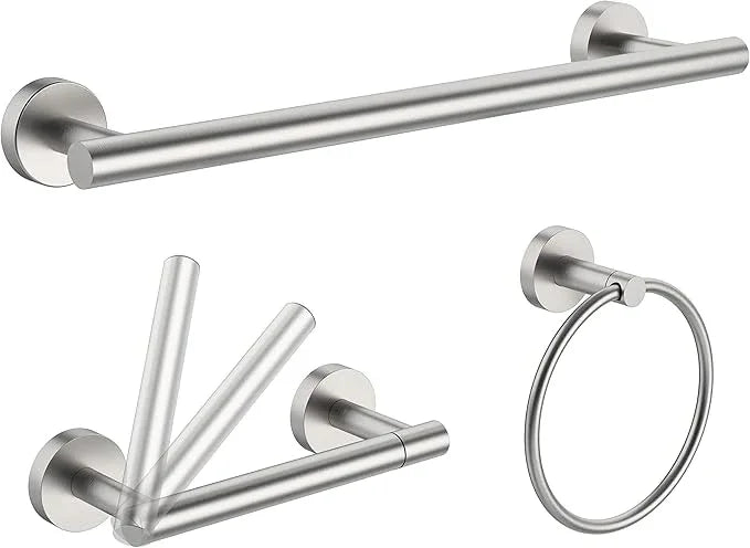 3pc Bathroom Hardware Set with Brushed Toilet Paper Holder & Towel Ring & Towel Bar SUS304 Stainless Steel Toilet Paper Roll Holder Wall Mount & Bathroom Towel Holder & Towel Rack Set - ModernBath