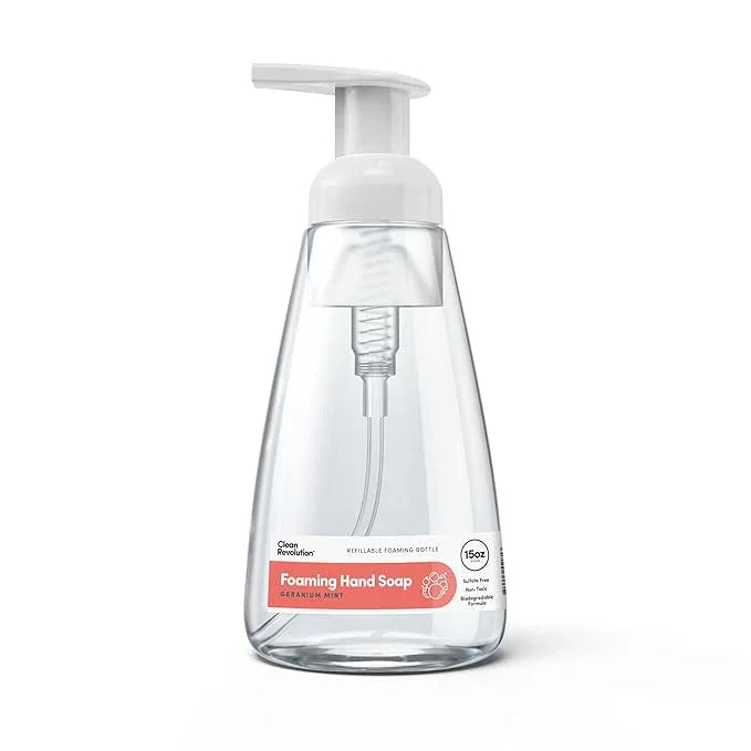 Clean Revolution Foaming Hand Soap, Gentle, Moisturizing, Ready To Use Formula, Real Essential Oils, Gluten Free, Geranium Mint, 15.25 Fl Oz - ModernBath
