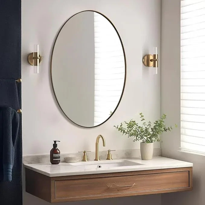 ANDY STAR Brushed Bronze Oval Mirrors for Bathroom, 24x36 Inch Bronze Stainless Steel Metal Framed Oval Wall Mirror, Modern Vanity Mirror Wall Mount Horizontal or Vertical - ModernBath