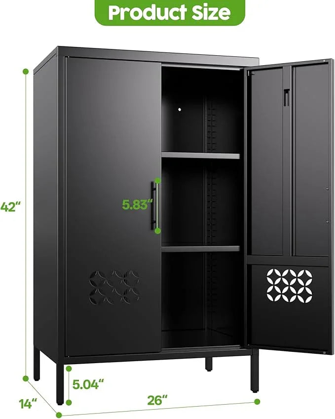 42" H Metal Pantry Cabinet, Kitchen Pantry Storage Cabinets with 2 Shelves, for Home Office Bathroom, Required Assembly, Black - ModernBath