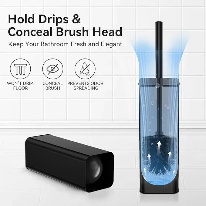 DOWRY Toilet Bowl Brush and Holder for Bathroom Storage Organization Deep Cleaning Covered Brush Cleaner Black Toilet Brush with 2 Brush Holders,Black Square - ModernBath