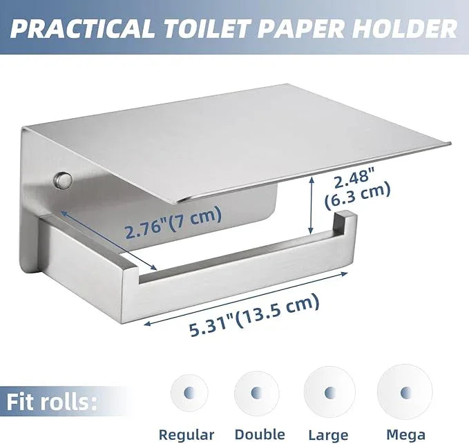 APLusee Brushed Nickel Toilet Paper Holder with Phone Shelf, 304 Stainless Steel Toilet Tissue Roll Holder, Wall Mounted Bathroom Paper Roll Dispenser - ModernBath