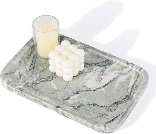 Karibiber Vanity Tray, Marble Bathroom Tray Countertop, Decorative Dresser Organizer, Green Stone for Perfume Jewelry Holder Storage for Kitchen Sink(Light Green) - ModernBath