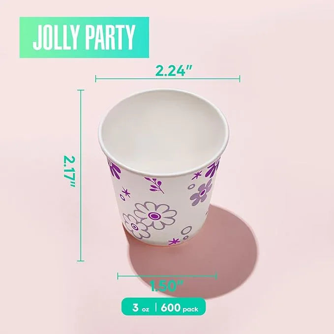 [600 Pack] 3oz Disposable Bathroom Cups, Paper Mouthwash Cups, Cold Disposable Drinking Cup for Party, Picnic, BBQ, Travel, and Event, Purple Floral - ModernBath