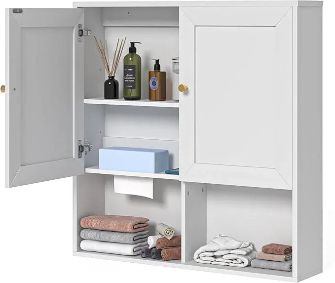 Bathroom Wall Cabinet, Medicine Cabinet with 2 Door and Adjustable Shelves,3-Tier Wood Hanging Storage Over The Toilet,White Wall Mounted Cabinet for Bathroom, Kitchen,Laundry Room - ModernBath