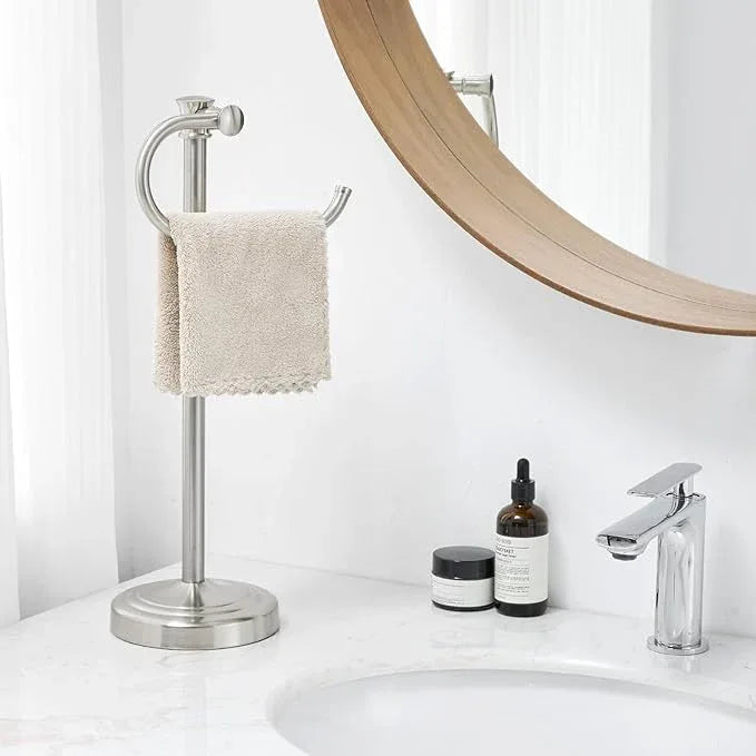 BESy 17 Inch Brushed Nickel Stand Towel Bar Hanger Hand Towel Bar Bathroom Vanity Countertop Towel Holder Free Standing Stainless Steel Towel Ring Hardware Accessories Towel Rack - ModernBath