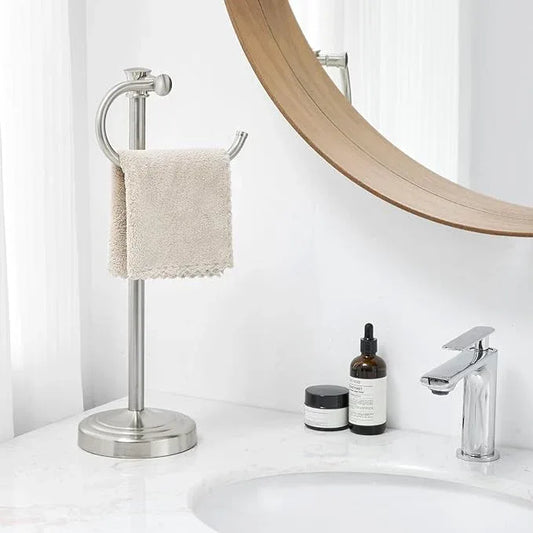 BESy 17 Inch Brushed Nickel Stand Towel Bar Hanger Hand Towel Bar Bathroom Vanity Countertop Towel Holder Free Standing Stainless Steel Towel Ring Hardware Accessories Towel Rack - ModernBath