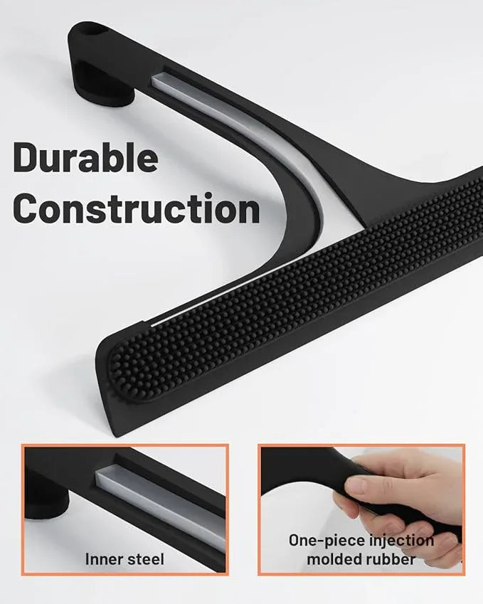 2-in-1 Silicone Shower Squeegee with Hook,Dual-Sided Design with Scraper & Scrub Surface,Rust-Proof Stainless Core,Streak-Free Bathroom Squeegee for Glass Doors,Mirrors,Windows,Car Windshields (Black) - ModernBath