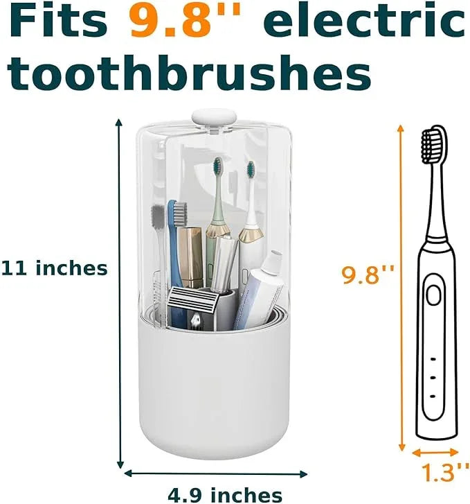 YOOLENS Toothbrush Holder with Cover 360 Rotating 4 Compartments Bathroom Toothpaste Electric Toothbrush Organizer, White - ModernBath