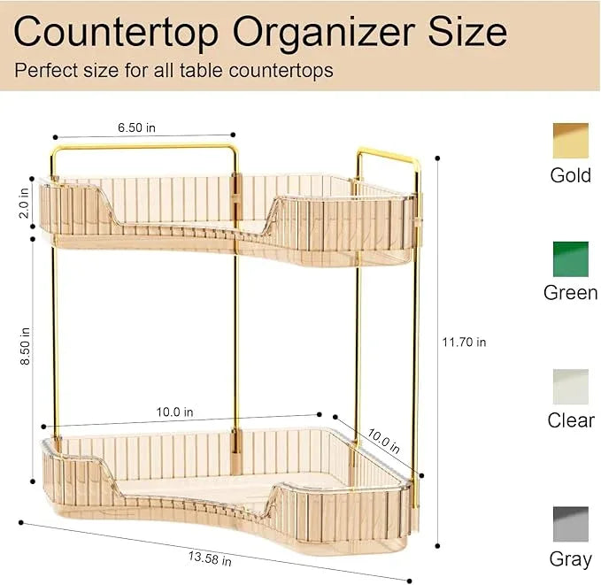 GTI 2 Tier Makeup Organizer, Large Capacity Bathroom Counter Organizer, Perfume Cosmetics Skincare Vanity Organizers, Dresser Countertop Organizer and Storage for Women (Amber) - ModernBath