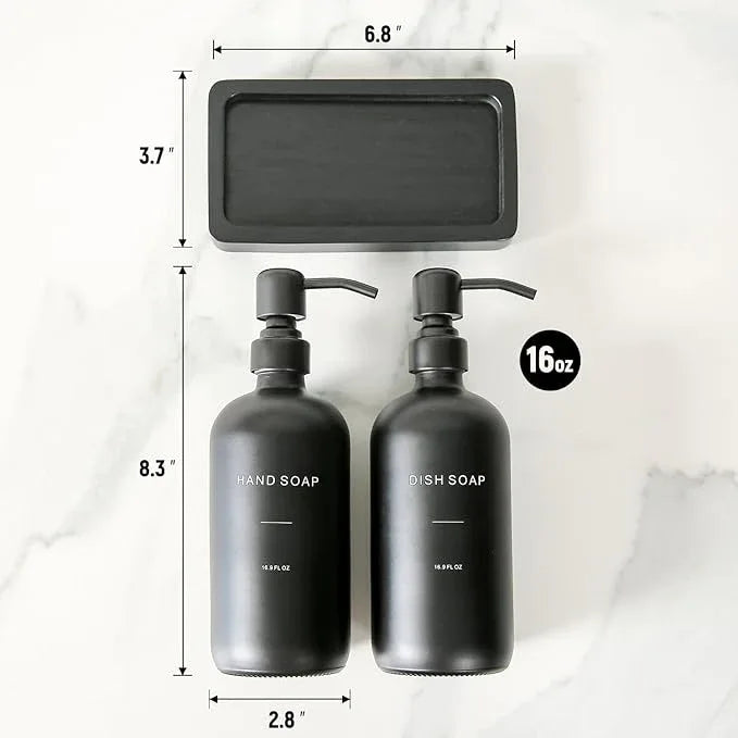 Prus Waso Matte Black Soap Dispenser Set, Kitchen Soap Dispenser Set with Black Stainless Steel Pump, Perfect for Kitchen Decor and Accessories. (Black) - ModernBath