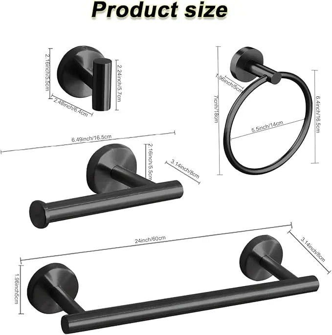 Cilee 10 Piece Matte Black Bathroom Accessories Set, 24inch Black Towel Bar Ring+Toilet Paper Holder+ Robe Towel Hook SUS304 Stainless Steel Bathroon Hardware Set - ModernBath