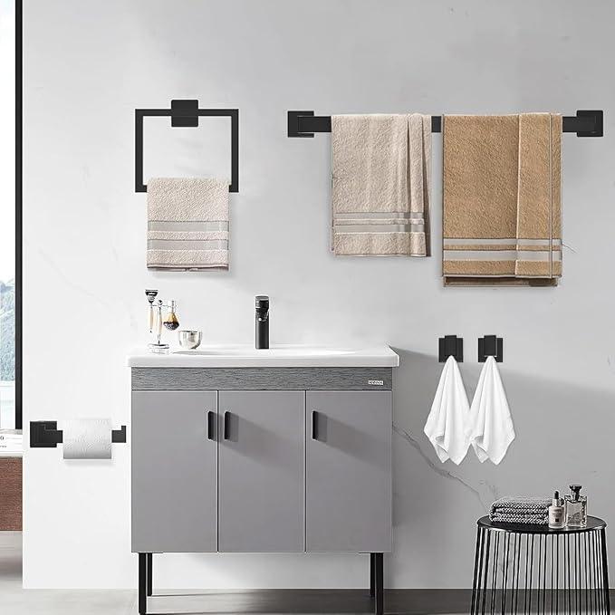 10-Piece Matte Black Bathroom Hardware Accessories Set Including 23.6 Inch Bath Towel Bar, Towel Rings, Bath Toilet Paper Holders, Robe Towel Hooks Set for Bathroom Stainless Steel Wall Mounted - ModernBath