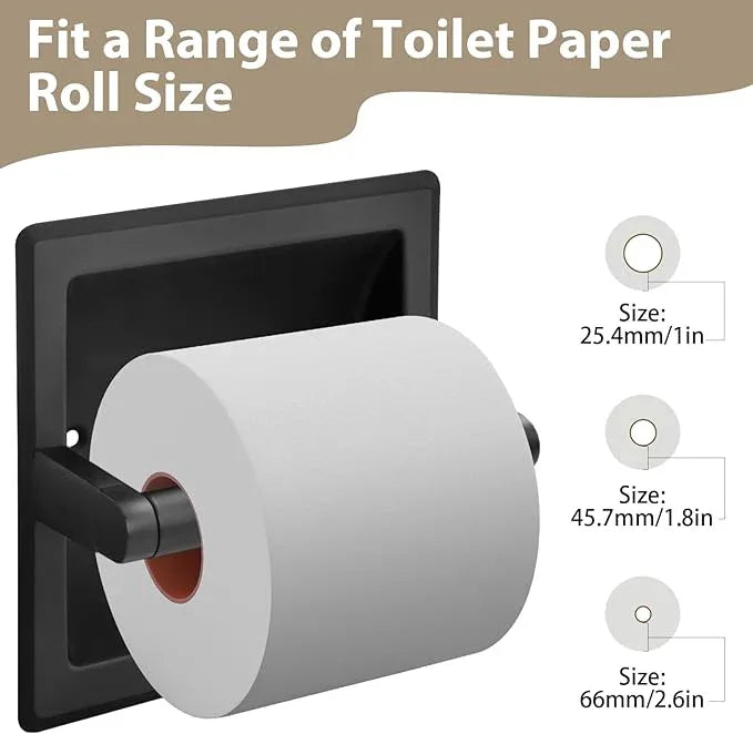 Recessed Toilet Paper Holder for Large Rolls, Pivoting Stainless Steel in Wall Toilet Paper Holder, Wall Mounted Bathroom Tissue Roll Dispenser with Modern Matte Black Finish - ModernBath