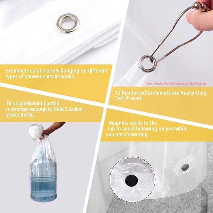 ZEMAHOME Extra Long Clear Plastic Shower Curtain Liner - Lightweight 72" x 92" Transparent Bathroom Shower Showroom Curtain Liner with Rustproof Metal Gromments and Weighted Magnet - ModernBath