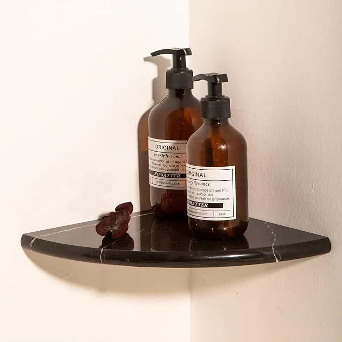 Lovdeco Marble Corner Shelf Wall Mount, Nero Marquina Black Marble Corner Shower Shelf, Polished 9" Round Edge Corner Shelves for Bathroom, Kitchen, Office, Living Room, 1 Piece - ModernBath