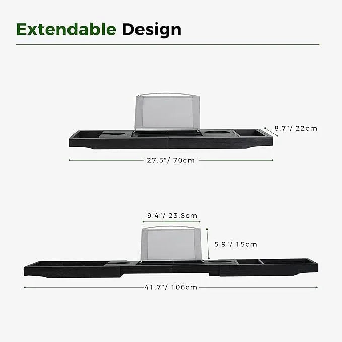 Utoplike Bamboo Bathtub Tray Caddy, Black Bath Tray Table for Tub, Adjustable Bathroom Organizer with Book Tablet Wine Glass Cup Towel Holder - ModernBath