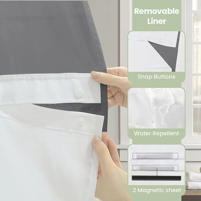Inhousolu Extra Long No Hook Shower Curtain with Snap in Fabric Liner Set Waffle Weave 230GSM Weighted Hem, Waterproof & Washable Bathroom Curtain Spa Luxury with Mesh Top Window 72" W x 84" L Grey - ModernBath
