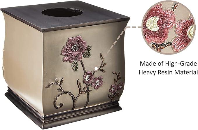 Zahari Home 2pc Larrisa Floral Bathroom Decor Set Waste Basket for Bathroom & Tissue Cover Modern Classic Contemporary Decor Stylish Unique Design Beautiful Bathroom Accessories Set - ModernBath