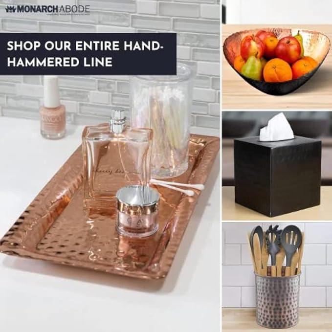 Monarch Abode Decorative Tray – 12-Inch Hand Hammered Nickel Finish Metal Bathroom Tray Countertop, Vanity Trays Organizer, Perfume Plate for Dresser, Kitchen Countertop Small Fruit Platter - ModernBath