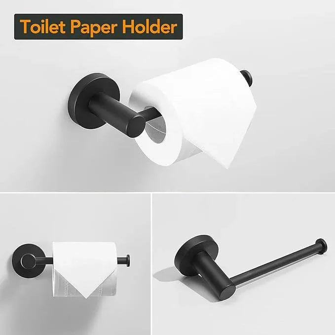 BESy 4 Piece Bathroom Accessories Set Hardware Set (Adjustable Double Towel Bar, Hand Towel Holder, Toilet Paper Holder, Towel Hook) Bath Fixtures Set Wall Mounted SUS304 Stainless Steel Matte Black - ModernBath