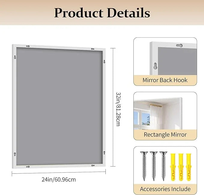 COFENY Silver Bathroom Mirror for Wall, 24x32 Inch Rectangle with Metal Frame, Modern Vanity for Bathroom Living Room, Entryway Hangs Horizontal or Vertical - ModernBath