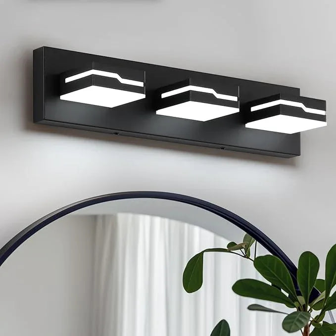 Merexcint LED Modern Bathroom Vanity Light Fixtures 3-Light, 19 inch Dimmable Matte Black Vanity Lights for Bathroom Lighting Fixtures Over Mirror, with 350°Rotatable Acrylic Heads(White Light 5500K) - ModernBath
