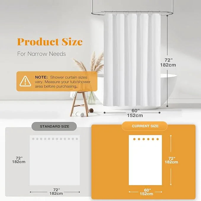 BTTN Fabric Shower Curtain, Linen Textured Heavy Duty Polyester Cloth Shower Curtain Set with Plastic Hooks, White, 60" W x 72" L (Pack of 1) - ModernBath