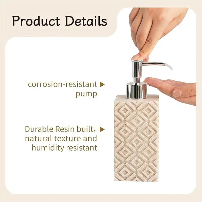 SEICASAYA 4-Piece Bathroom Accessory Set – Modern Resin & Sandstone Vanity Organizer, Vintage Texture Lotion Dispenser, Toothbrush Holder, Tumbler, Soap Dish (Beige) - ModernBath