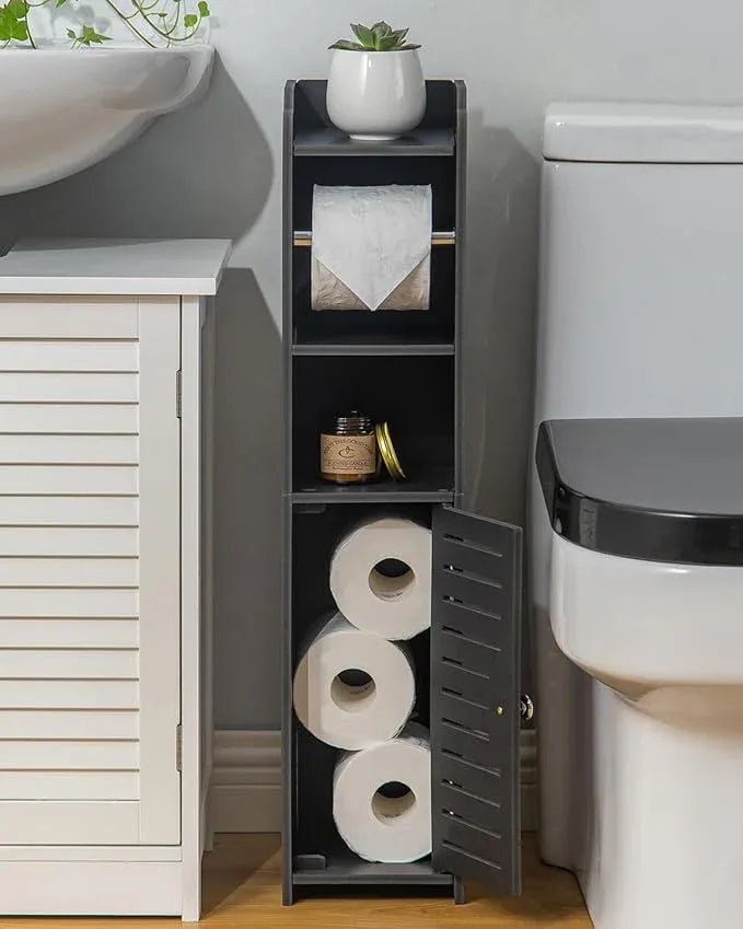 AOJEZOR Toilet Paper Holder Stand: Freestanding No Drill PVC Bathroom Storage for Apartment Renters -Protect Rental Deposit- Small Space Storage Solution - ModernBath