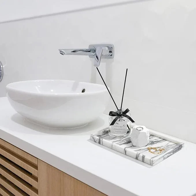 Amauto Natural Marble Vanity Tray Genuine Stone Storage Tray Real Luxurious for Home Decor Bathroom/Vanity/Dresser Non-Resin/Non-Ceramic (Arabescato Calacatta) - ModernBath