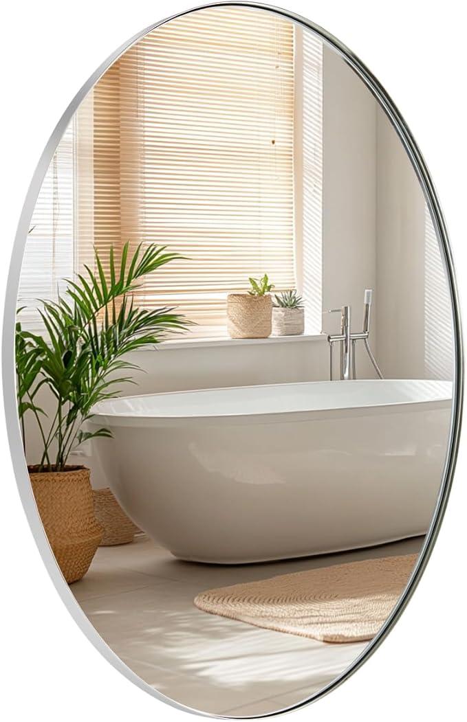 ANDY STAR Chrome Bathroom Mirror, Oval Bathroom Mirror 22 x 30 Inch, Polished Chrome Oval Wall Mirror for Bathroom, Oblong Pill Shaped Mirror Stainless Steel Frame Wall Mount Horizontal or Vertical - ModernBath